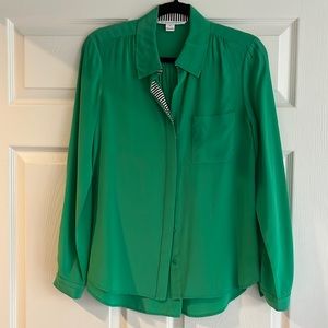 DVF Green Black White Stripes Silk Blouse